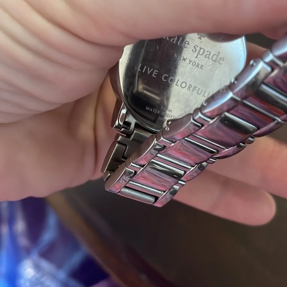 kate spade Silver Tone Stainless Steel Bracelet Watch with Pink Accent